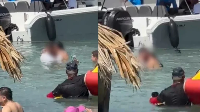 Жена извършва странни движения в морето, докато се натиска с гаджето си на оживен плаж 896269